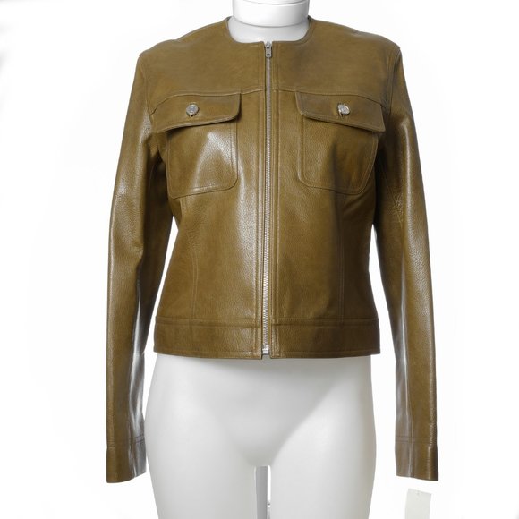 NEW Céline lambskin moto jacket in olive color - Picture 1 of 11